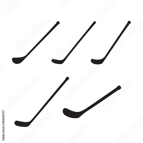 vector of black silhouette of hockey stick