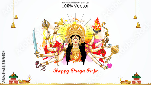 Happy Durga Puja. Indian hindu traditional navratri festival background.
