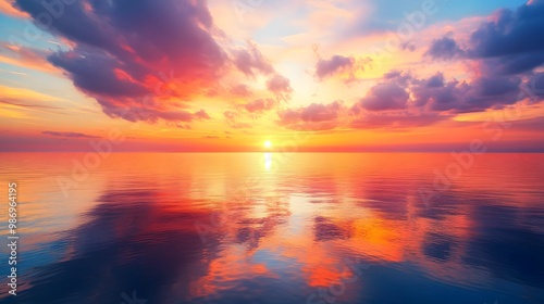 Panorama of a stunning sunset with a wide view of the horizon.