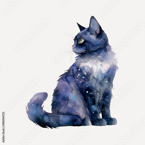 Watercolor cat galaxy stars