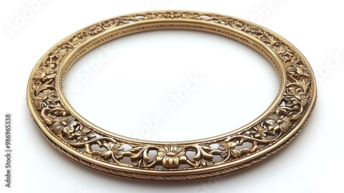 An ornate gold frame with a floral design stands out, isolated on a crisp white background.