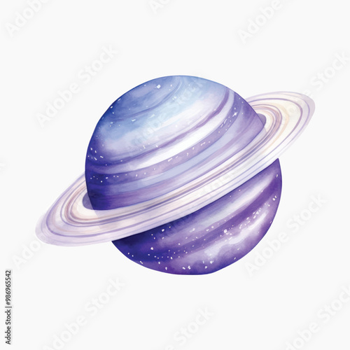 Watercolor Saturn with starry rings