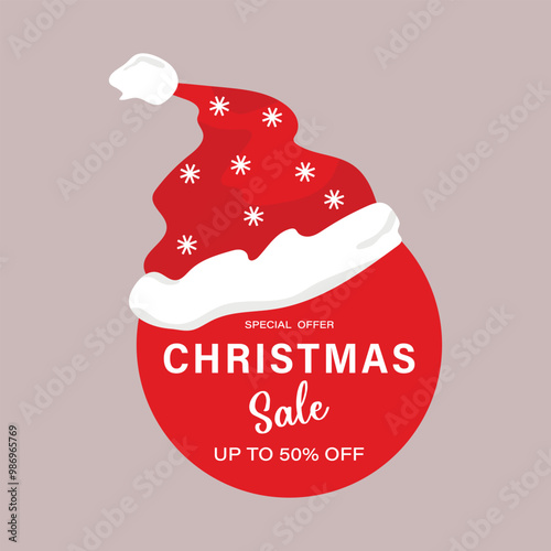 Modern new year or christmas sale banner with santa claus hat, special offer.