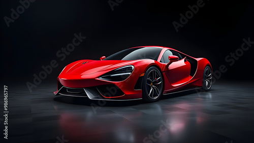 Red sports car on a black background.