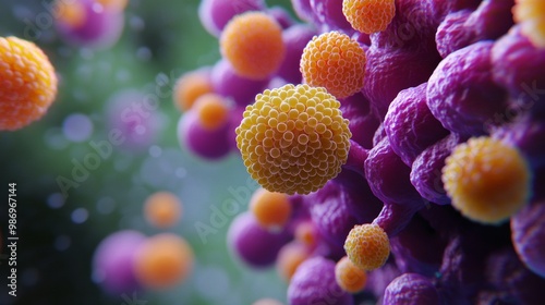 Microscopic View of Staphylococcus aureus. Cluster of Spherical Bacteria photo