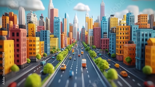 Bustling Metropolis Skyline with High-rise Buildings and Busy Roads