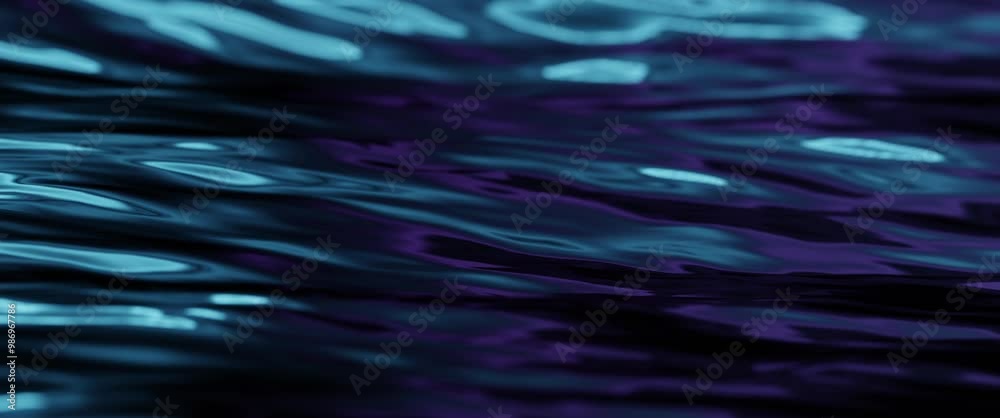 Smooth rhythmic rippling sea waves of purple blue flowing by in a slow motion looped. 4k ultrawide 2:39:1 cinemascope aspect ratio, shallow depth of field lens blur. Smooth rhythmic rippling sea waves of purple blue flowing by in a slow motion looped. 4k ultrawide 2:39:1 cinemascope aspect ratio, shallow depth of field lens blur.
