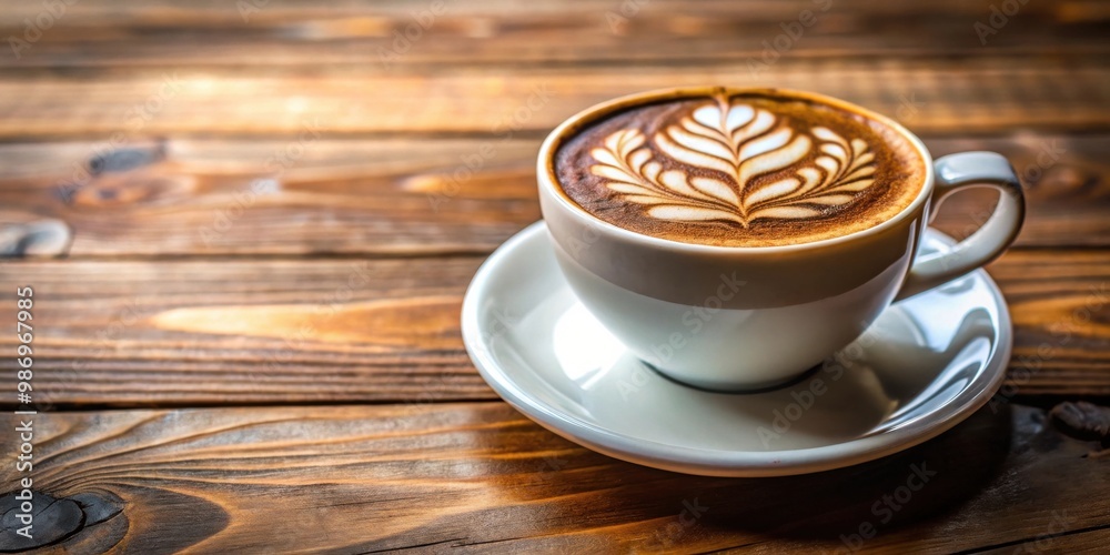 A cozy cup of cappuccino surrounded by frothy milk and decorative foam art on a wooden table A cozy cup of cappuccino surrounded by frothy milk and decorative foam art on a wooden table