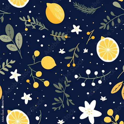 Lemon floral pattern on navy