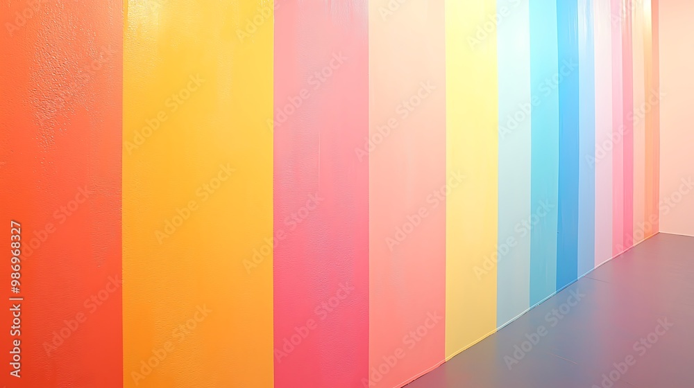 Colorful stripes create a bold wall pattern, adding life and movement to the design. Colorful stripes create a bold wall pattern, adding life and movement to the design.