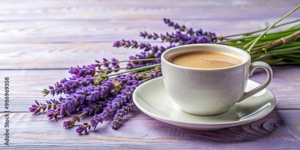 Lavender flavored coffee in a mug with space for text Lavender flavored coffee in a mug with space for text