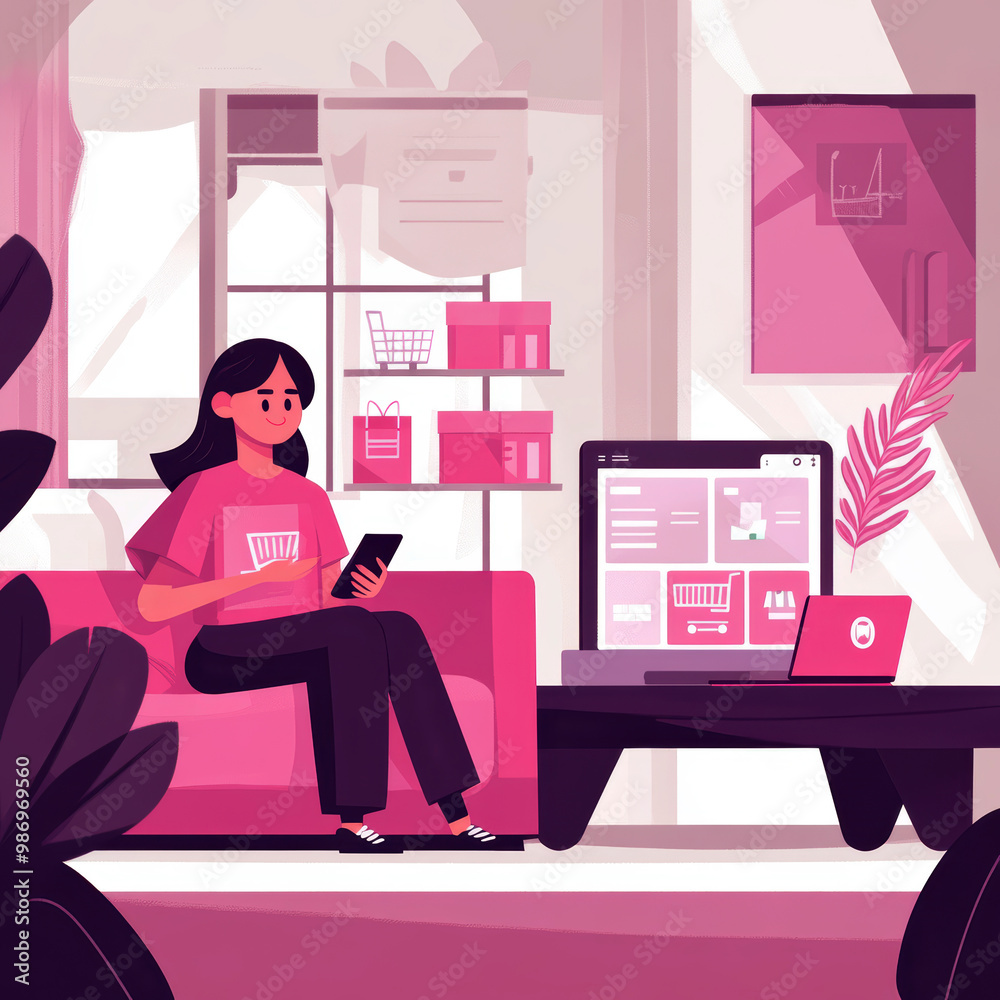 A person sitting comfortably at home makes purchases online. AI generative. A person sitting comfortably at home makes purchases online. AI generative.
