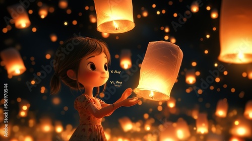The annual Night of Yee Peng lights up countless illustrations of the lantern festival，generated with AI.