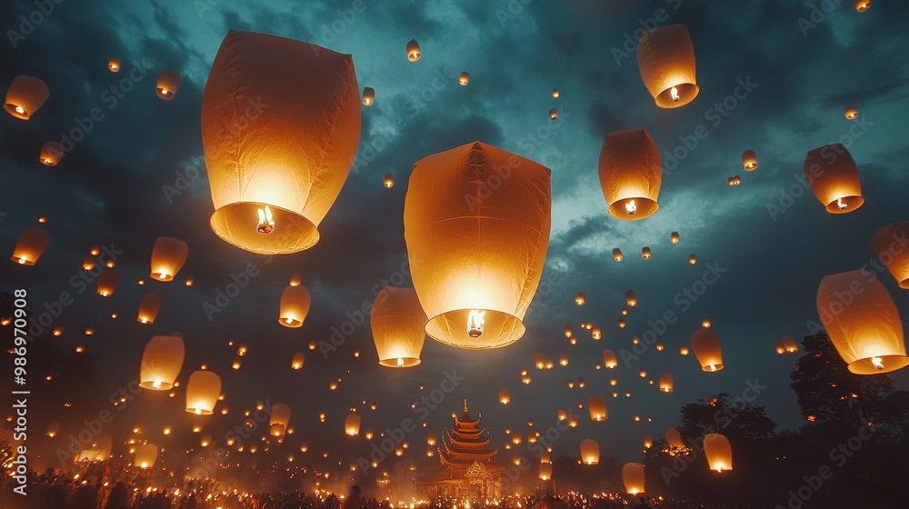Φωτογραφία The annual Night of Yee Peng lights up countless illustrations of the lantern festival，generated with AI