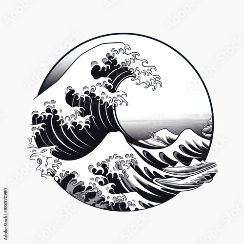 Japanese wave circle art