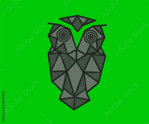Owl. Owl Vector. Owl geometric design. Owl green background.