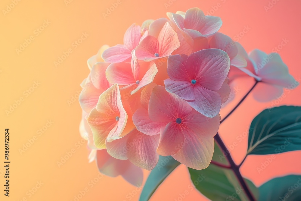 Fototapeta premium close-up of pastel-colored beautiful flowers on pastel gradient background, romantic floral banner