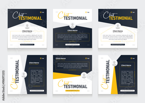 Client feedback social media post bundle carousel template design. Clean and modern client testimonial banner set template. Customer review or rating template