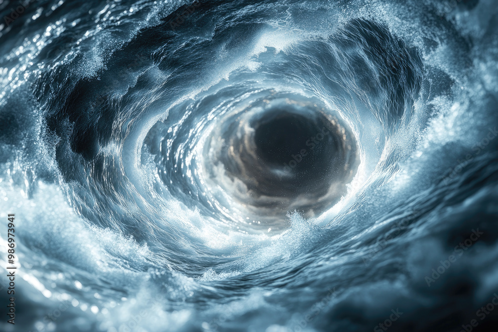 Swirling ocean waves creating a vortex effect against a dark background. Swirling ocean waves creating a vortex effect against a dark background.