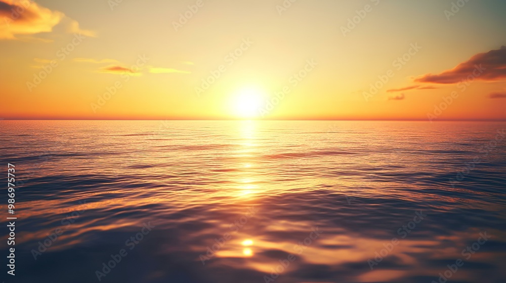 A serene sunset over calm ocean waters, casting warm hues across the horizon, creating a tranquil and picturesque landscape. A serene sunset over calm ocean waters, casting warm hues across the horizon, creating a tranquil and picturesque landscape.