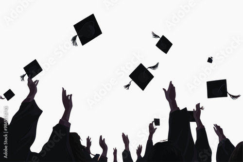 Graduation celebration with caps airborne