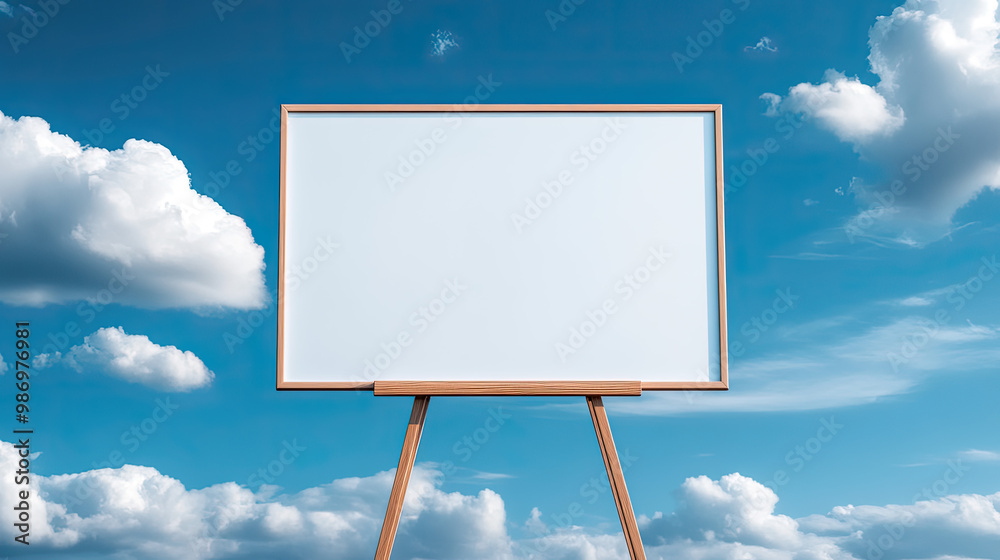 Blank presentation board against a clear sky with fluffy clouds. Blank presentation board against a clear sky with fluffy clouds.