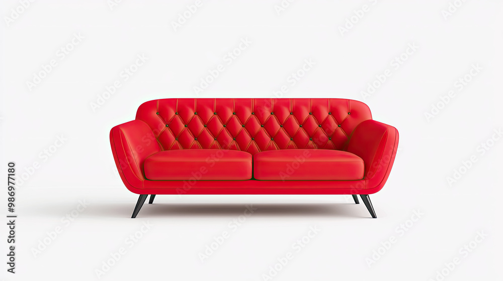 Stylish red sofa with tufted design on white isolated background. Stylish red sofa with tufted design on white isolated background.