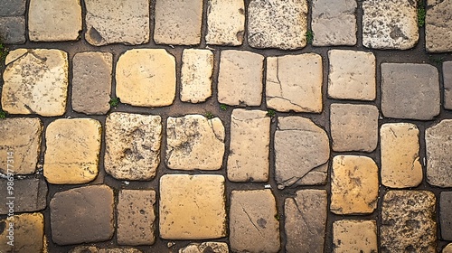 Fototapeta Naklejka Na Ścianę i Meble -  A cobblestone street with a lot of small squares on it