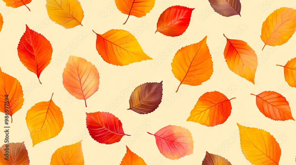 A bunch of colorful autumn leaves on a beige background A bunch of colorful autumn leaves on a beige background