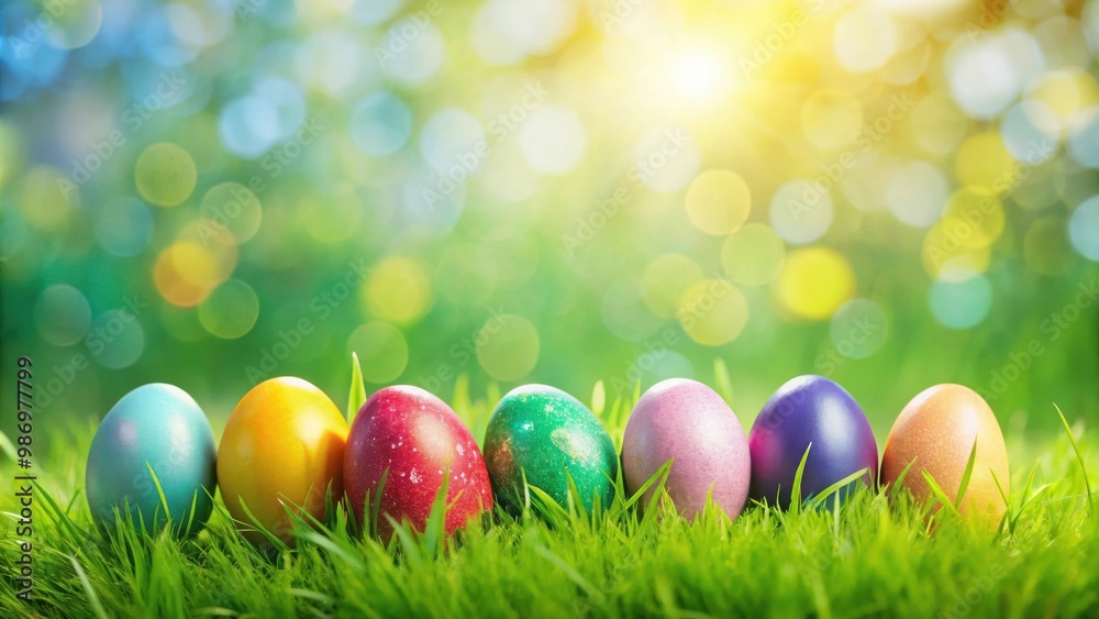 Colorful easter eggs on green grass background Colorful easter eggs on green grass background