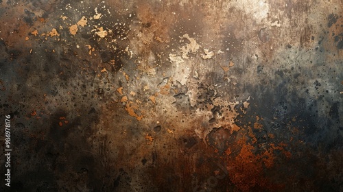 Close-up of a rusted metal surface with gold accents, creating an abstract and textured background.