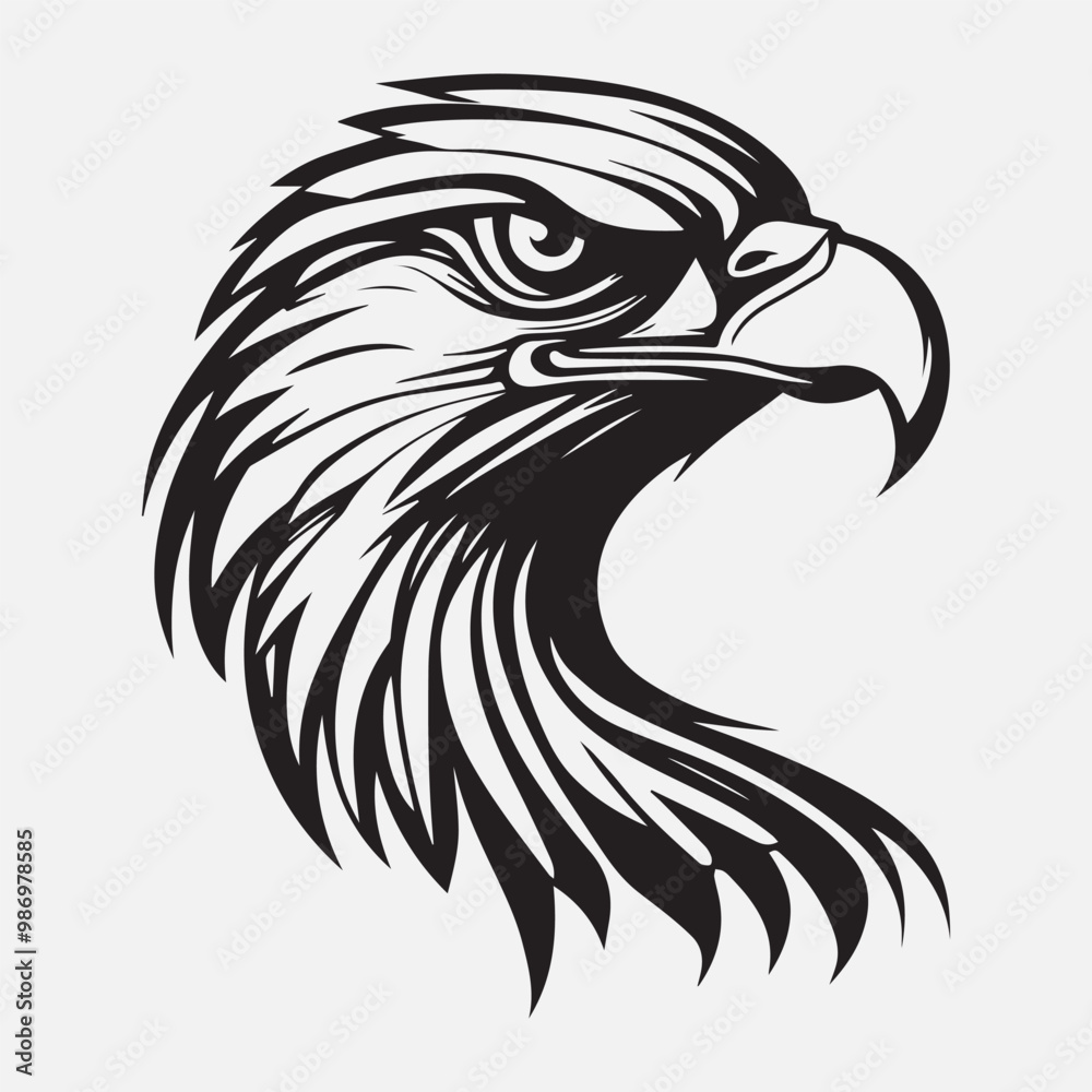 Obraz premium Black eagle head logo Vector Silhouette on white