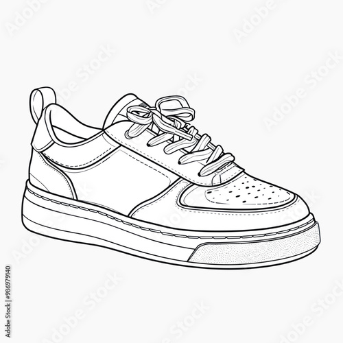 Detailed sneaker line art illustration