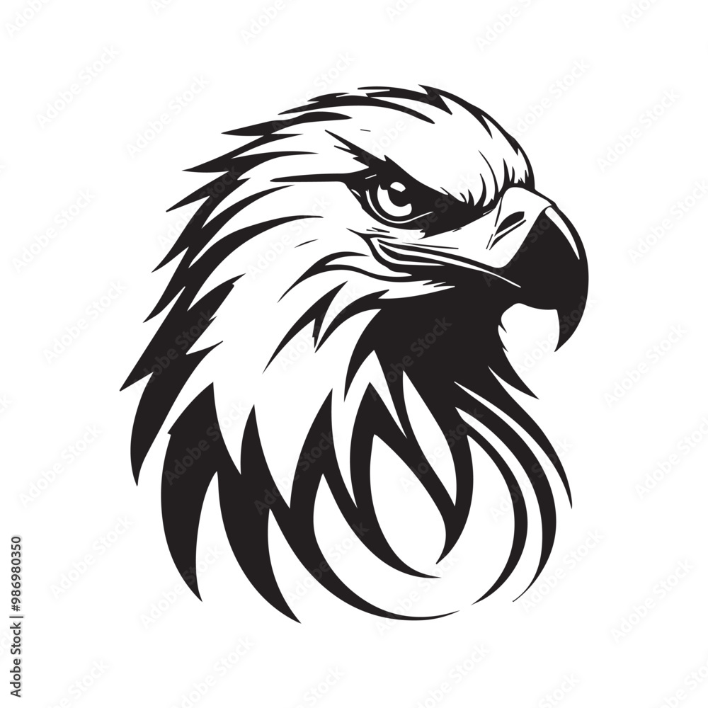 Obraz premium Black eagle head logo Vector Silhouette on white