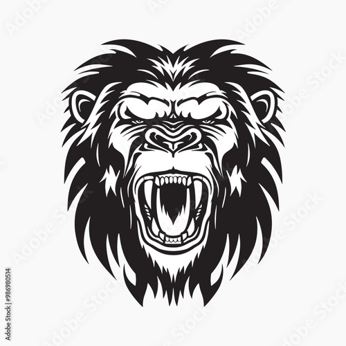 Fierce roaring lion head illustration