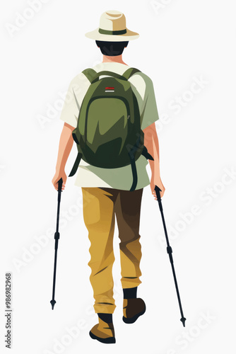 Hiker with backpack and poles