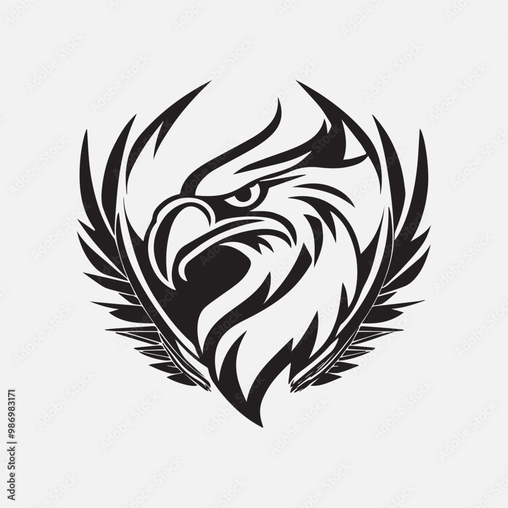 Naklejka premium Black eagle head logo Vector Silhouette on white