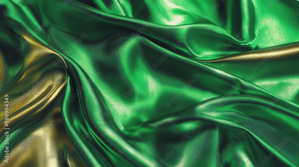 Fototapeta premium Luxurious green silk texture with a smooth, soft blur, perfect for abstract backgrounds