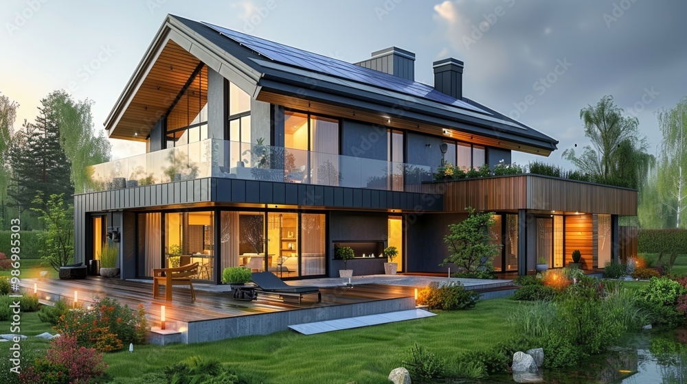 Fototapeta premium Modern House with Solar Panels