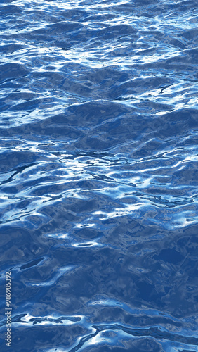 Ocean flare background by 3D rendering scene. 3D renderer of ocean waves. Rays of light on the water.