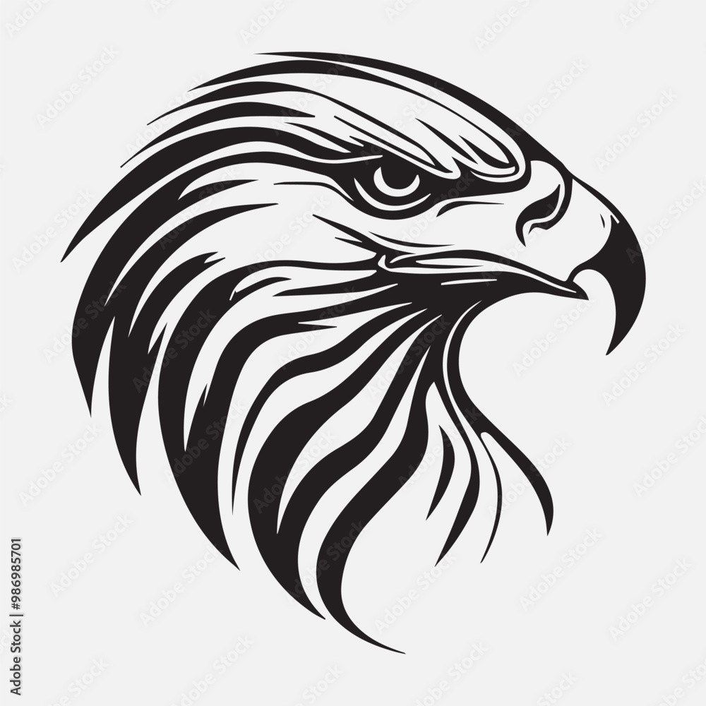 Obraz premium Black eagle head logo Vector Silhouette on white