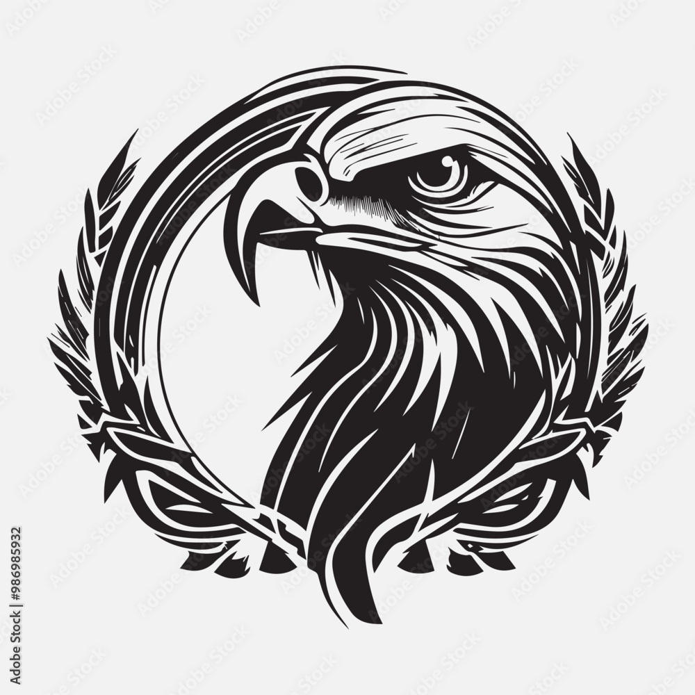 Obraz premium Black eagle head logo Vector Silhouette on white