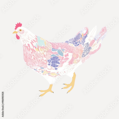 Colorful patterned chicken illustration