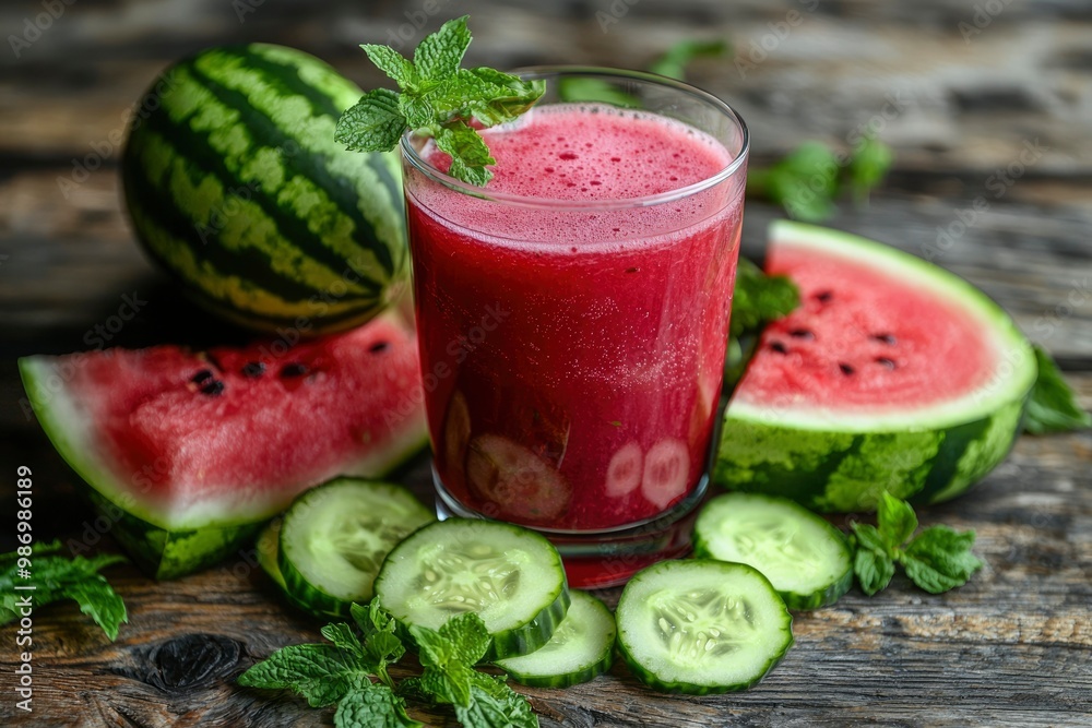 Watermelon and Cucumber Smoothie with Mint Garnish Watermelon and Cucumber Smoothie with Mint Garnish