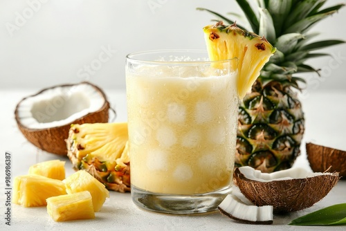 Refreshing Pineapple and Coconut Drink with Ice