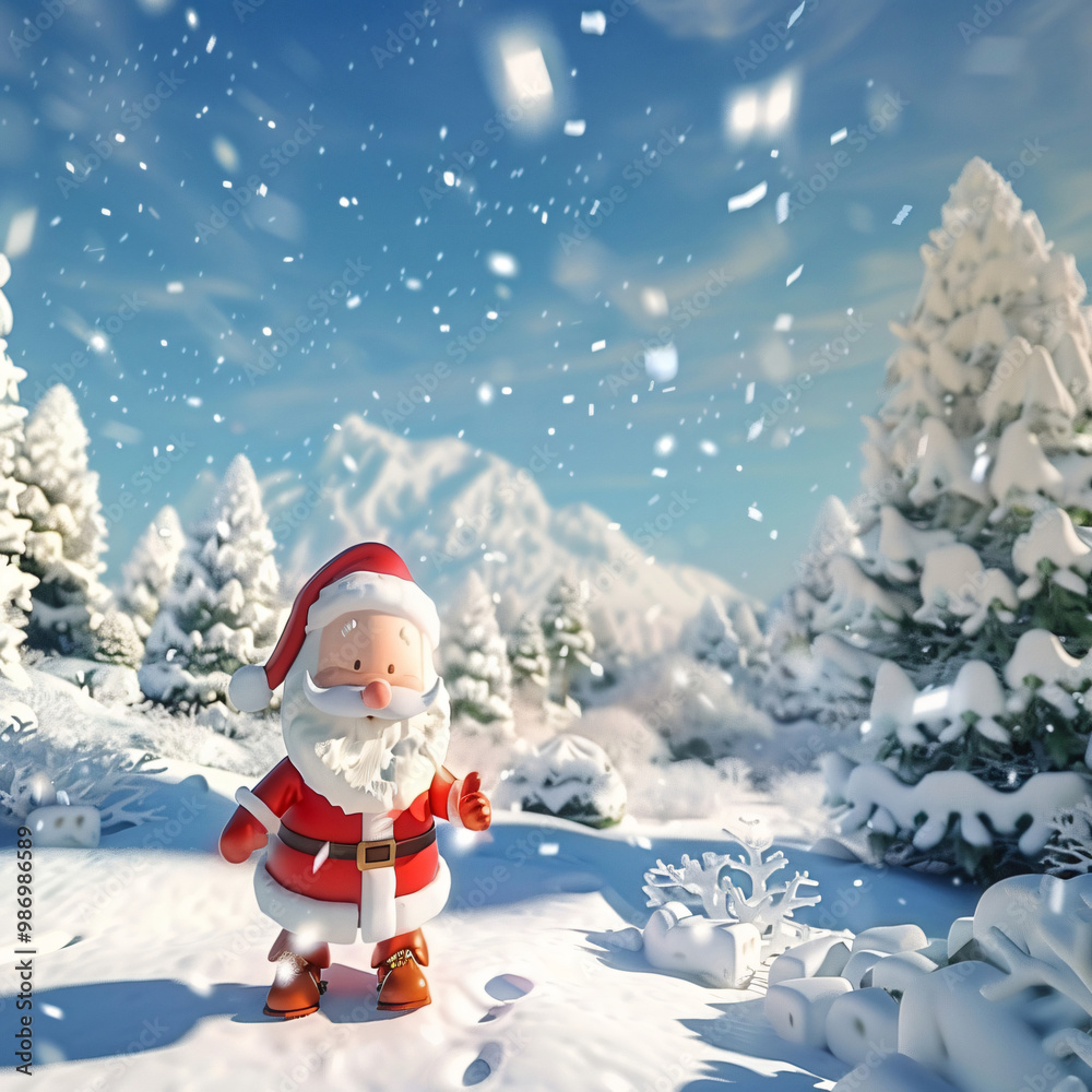 3D cute Christmas santa in a snowy winter landscape 3D cute Christmas santa in a snowy winter landscape