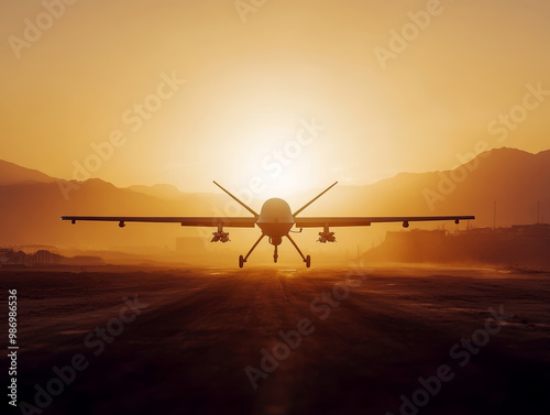 Silhouette of a modern military drone. AI generative.