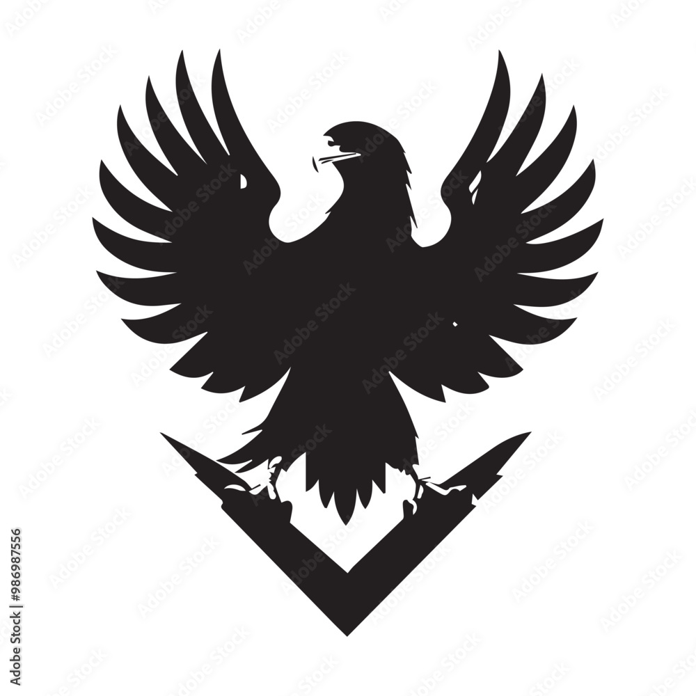 Naklejka premium Black eagle head logo Vector Silhouette on white
