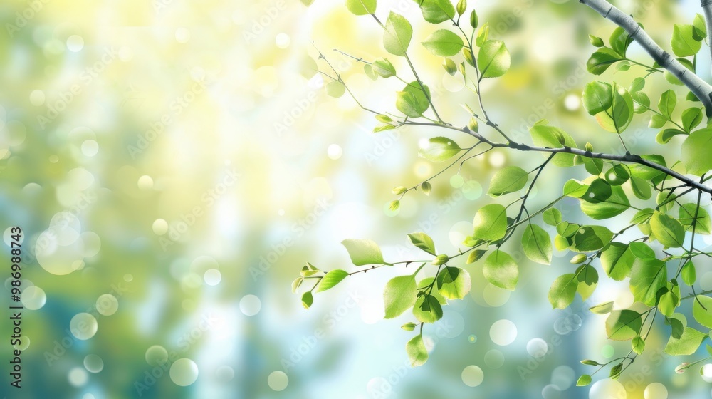 Vibrant Spring Background: Green Birch Leaves and Branches Against a Blurred Sky on a Sunny Day, Ideal for Fresh Designs Vibrant Spring Background: Green Birch Leaves and Branches Against a Blurred Sky on a Sunny Day, Ideal for Fresh Designs