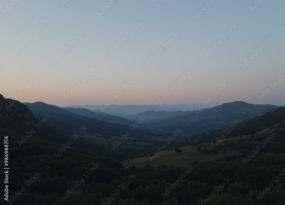 Cantabrian Range at Dusk with Deep Blue and Orange Sky Cantabrian Range at Dusk with Deep Blue and Orange Sky